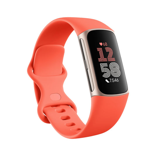 Google Fitbit Charge 6 Aktivitätstracker enthält ein 6 monatige Premium Mitgliedschaft, 7 Tage Akkulaufzeit, Google Wallet und Google Maps, Coral / Aluminium Champagne Gold