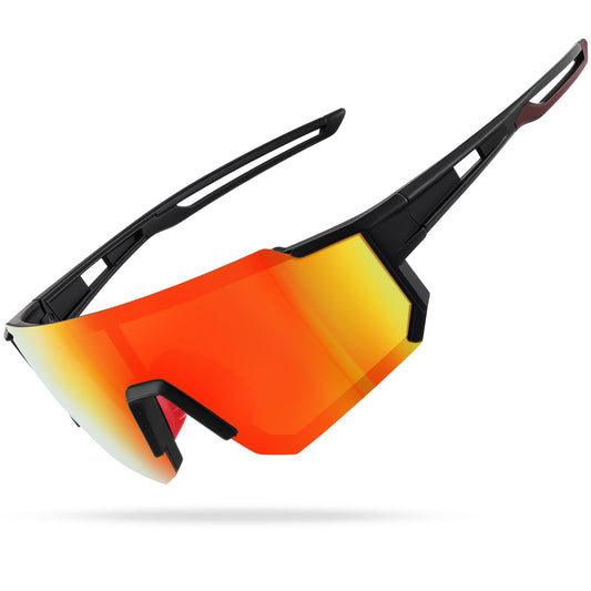 suoso Sportbrille-Sonnenbrille Herren-Damen-Fahrradbrille-Sunglasses men-Polarisiert-UV400-Damen-Ski Sonnenbrille-Schnelle Brille Rave-Radfahren-Fahrrad-Angeln-Rennrad brille 1-Schwarz rot