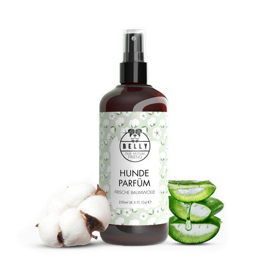 Belly® Deodorant für Hunde - 250ml - Frisches Baumwollaroma - Neutralisiert unangenehme Gerüche - pH neutral - Hundeparfüm - Hunde Parfüm, Fellpflegespray, Welpenparfum
