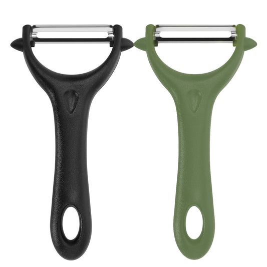 Yoosso 2 Stück Sparschäler, 14,5×7,5cm Schäler Gemüse Universalschäler Edelstahl Kartoffelschäler Spargelschäler für Gemüse Obst(Schwarz&Grün)