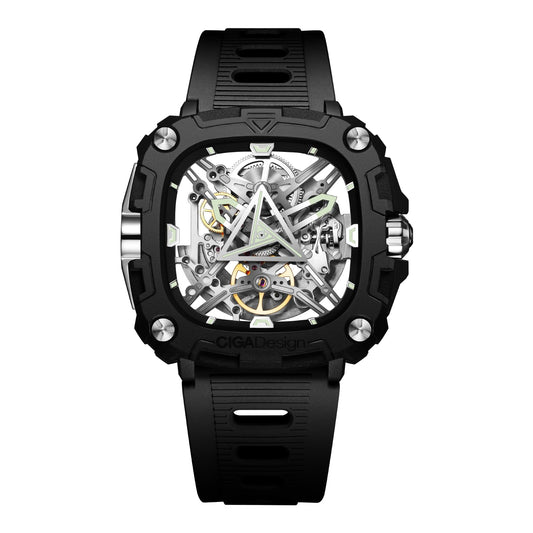CIGA Design Automatische mechanische Uhr – X-Serie Auge des Horus Armbanduhr für Herren, Skelett-Stil, Biokeramikgehäuse mit Silikonbändern (Silber), Silber, Modern