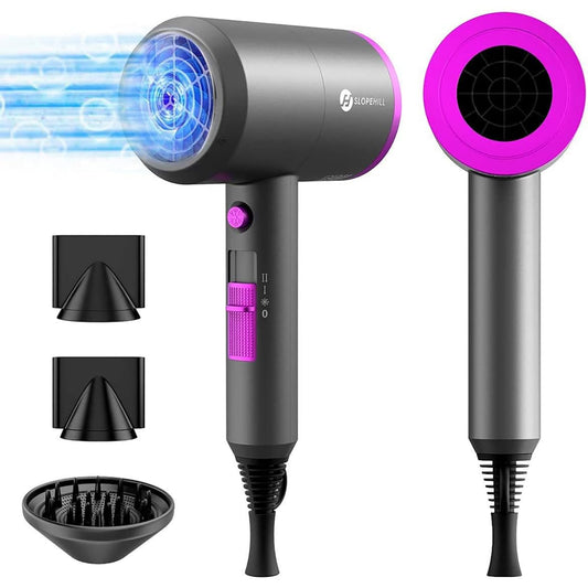 Ionen Föhn AC Motor 1800W Haartrockner, Slopehill Schnelltrocknen Hair Dryer, Salon Haarfön mit Heiß-/Kalttaste, 3 Fön Concentrators and Diffuser, 3 Temperatureinstellungen, 2-Gang（Violett）