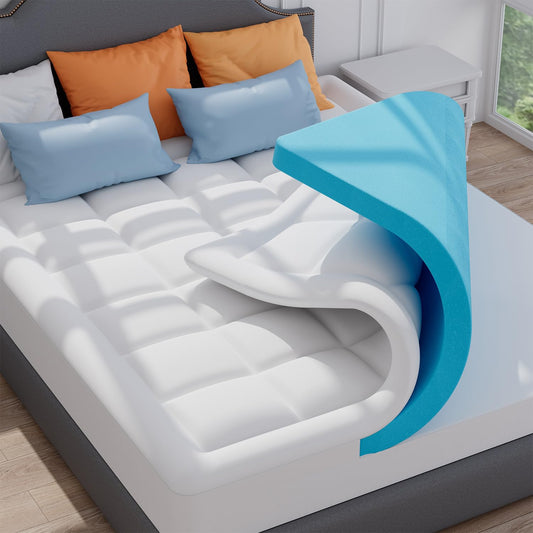 ELEMUSE Matratzen Topper 160x200cm, H4 Hart Gel Topper mit Waschbarem Flauschigem Bezug und Gelschaum, 7CM Höhe Weicher und Bequemer Matratzentopper für Boxspringbett und Unbequeme Betten Schlafsofa