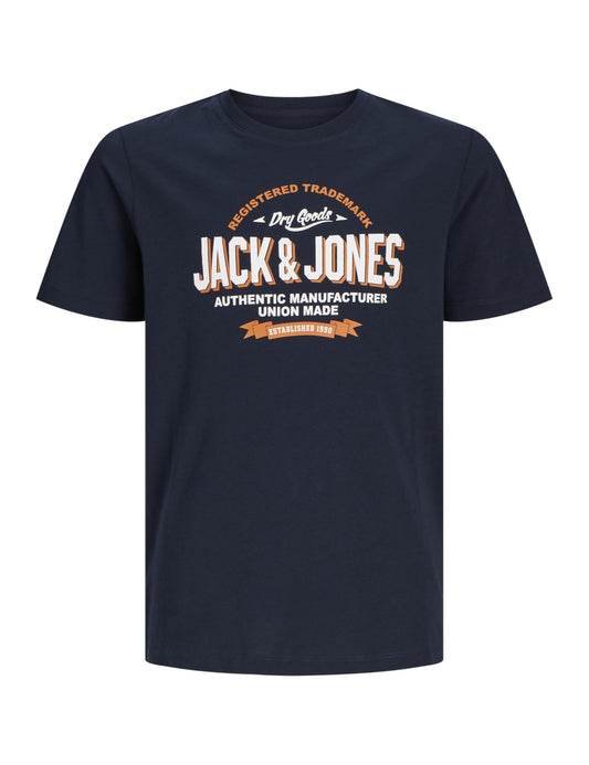 Jack & Jones Jungen T-Shirt JJELOGO Tee SS O-Neck 2 COL S NOOS JNR, Navy Blazer/Print:White + Marmelade,152