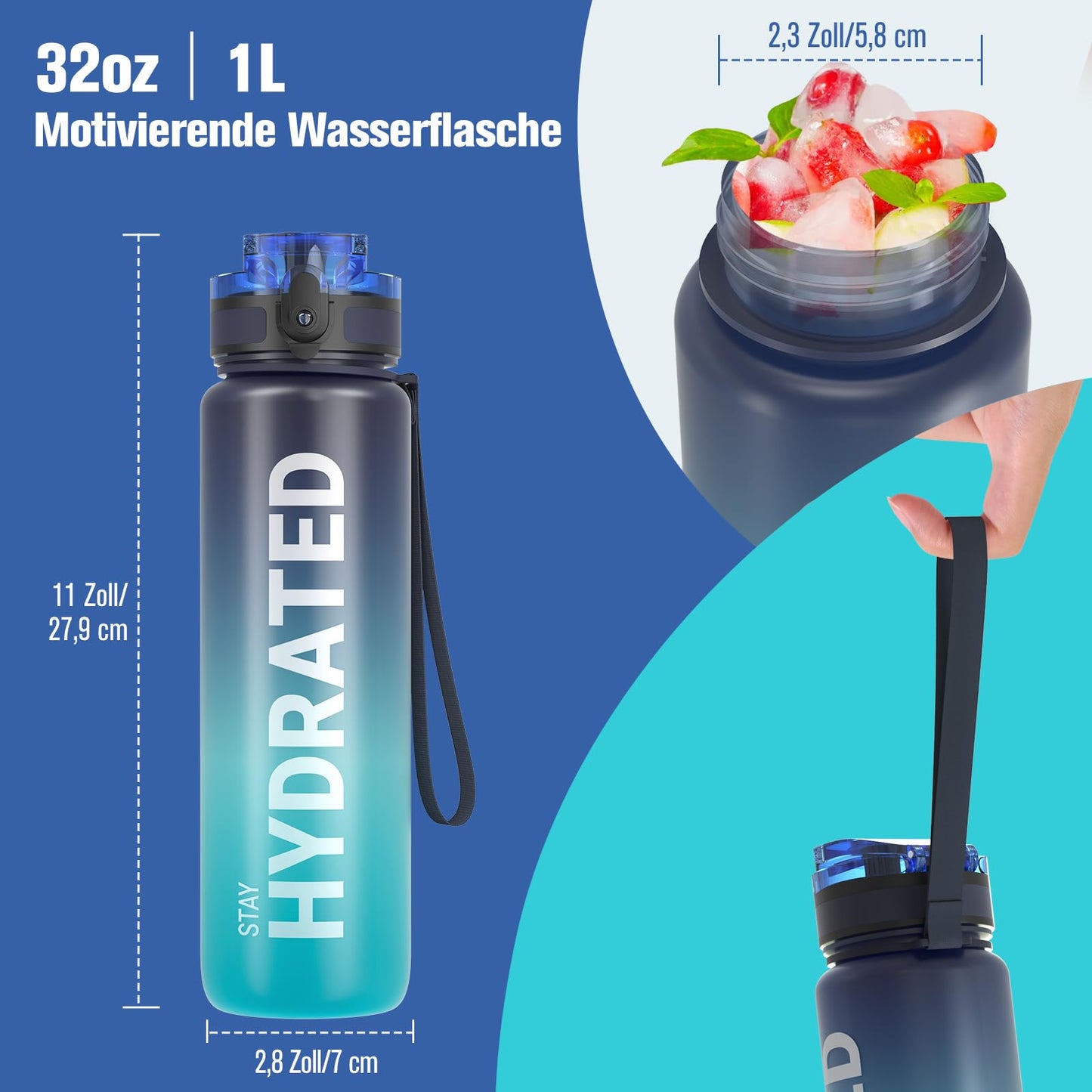 Sahara Sailor Trinkflasche, Sport Trinkflasche, [BPA-frei Tritan] 1L/500ML/750ML Auslaufsicher Sport Wasserflasche, Sportflasche für Fahrrad, Camping, Yoga, Gym (1 Flasche)