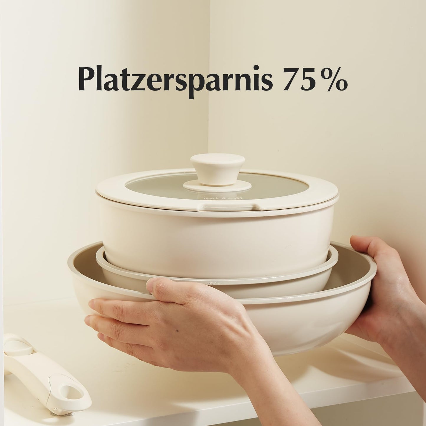 Redchef Keramik Pfannenset mit Abnehmbaren griff, Wohnmobil Kochgeschirr Set für Camping, Keramik Ungiftiges Topf- Und Pfannenset, PTFE-frei PFAS-frei PFOA-frei, Platzsparend Spülmaschinenfest