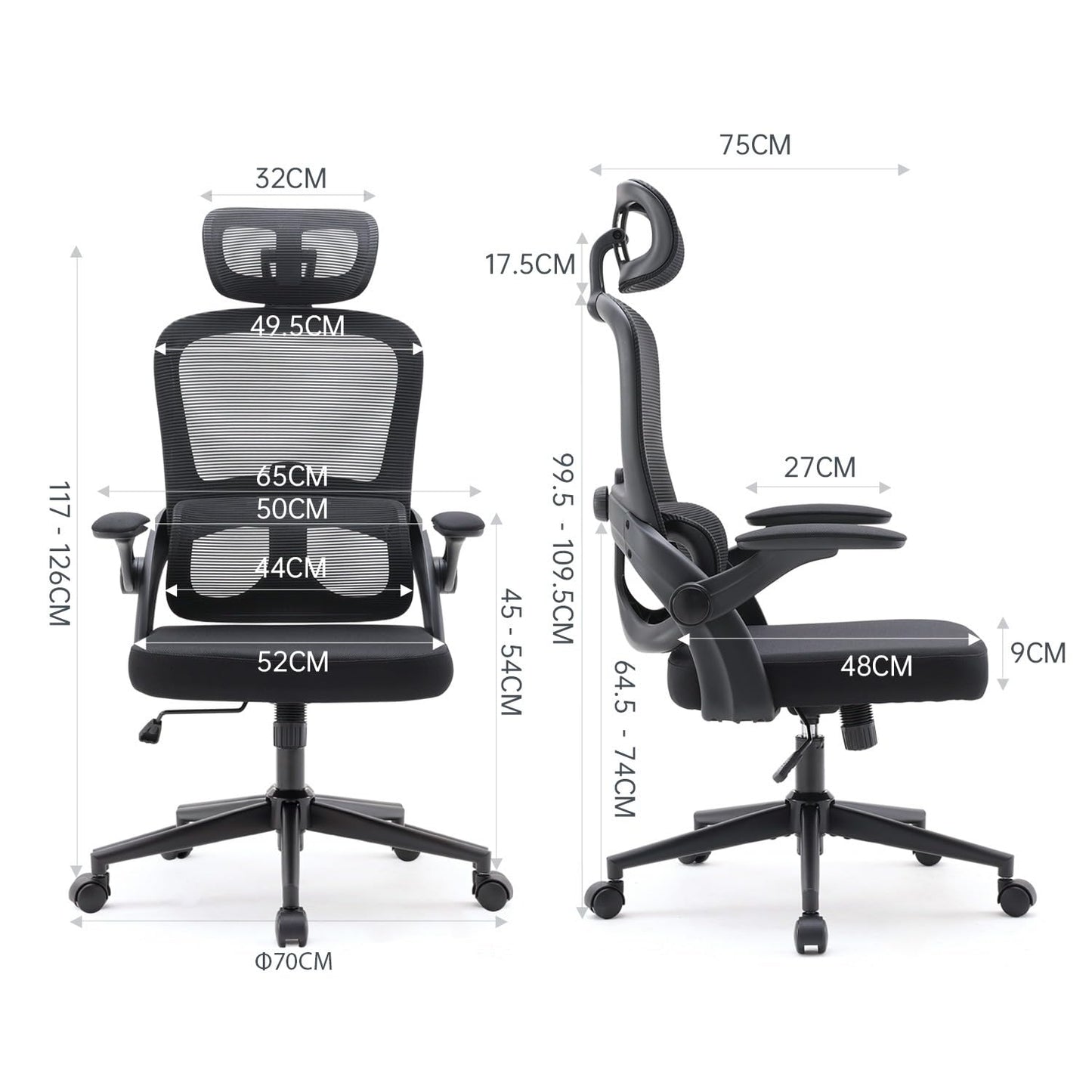 SIHOO M102C Bürostuhl Ergonomisch Schreibtischstuhl, Drehstuhl mit 3D-Armlehnen, Hohe Rückenlehne Lendenwirbelstütze Nach Oben und Unten, Höhenverstellung und Wippfunktion Schwarz
