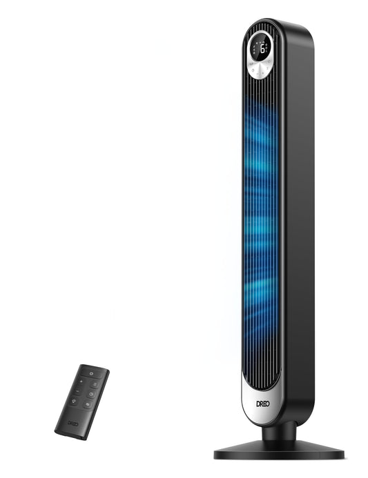 Dreo 20dB Turmventilator Leiser, 9M Windentfernung Ventilator mit Kühlung Fernbedienung, 6 Geschwindigkeitstufen 4 Modi, 90° Oszillierender Stand Ventilatoren für Schlafzimmer, Tower Fan mit 12H Timer