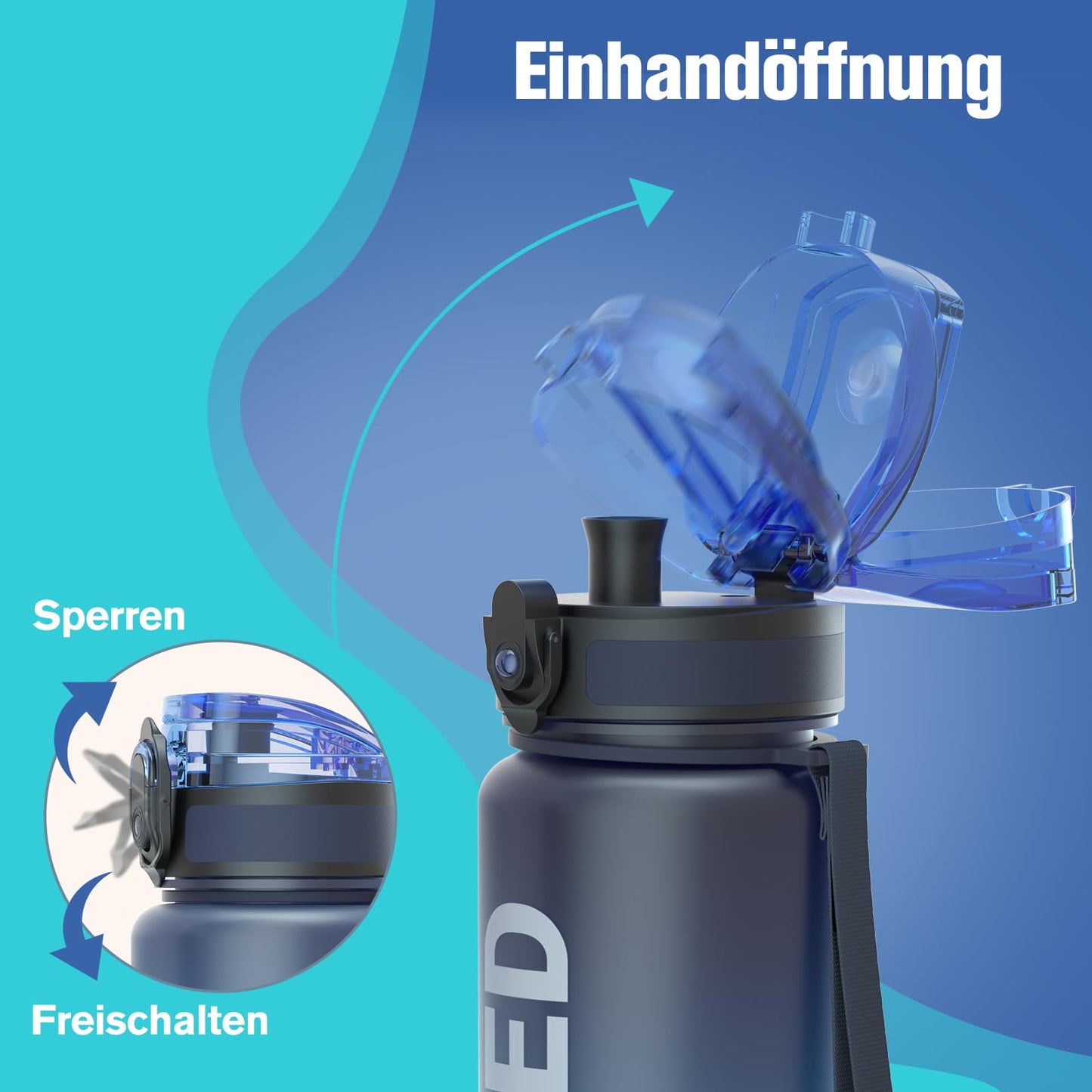 Sahara Sailor Trinkflasche, Sport Trinkflasche, [BPA-frei Tritan] 1L/500ML/750ML Auslaufsicher Sport Wasserflasche, Sportflasche für Fahrrad, Camping, Yoga, Gym (1 Flasche)