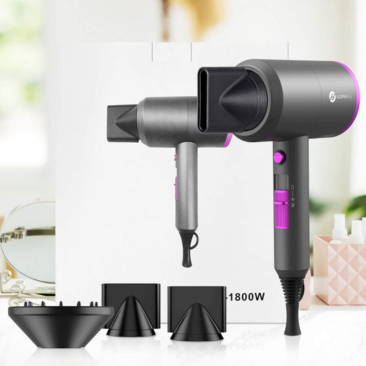 Ionen Föhn AC Motor 1800W Haartrockner, Slopehill Schnelltrocknen Hair Dryer, Salon Haarfön mit Heiß-/Kalttaste, 3 Fön Concentrators and Diffuser, 3 Temperatureinstellungen, 2-Gang（Violett）
