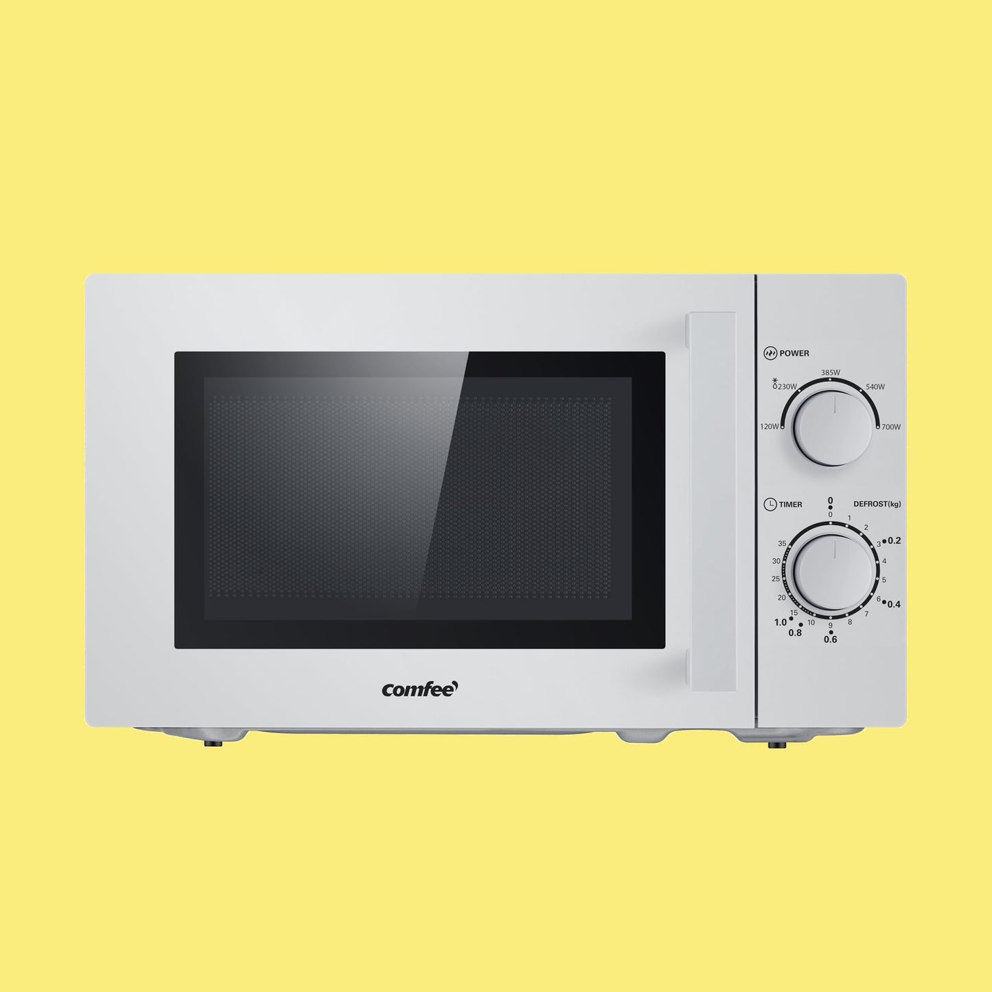Comfee CMSN 20 si Mikrowelle / Solo-Mikrowelle mit 5 Leistungsstufen/ Innenbeleuchtung/ easy Defrost/360°Drehteller / Zwei Drehregler/20L/700W/ Silber