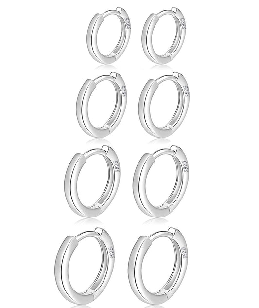 4 Paar kleine Creolen für Damen 925 Silber Post Huggie Creolen Set 18 Karat Gold/Silber Creolen Schläfer Ohrringe für Mädchen Mehrere Piercings Kleine Kugelohrstecker