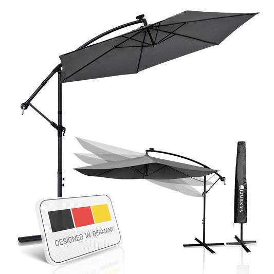 Juskys Ampelschirm Brazil 350 cm Kurbel Ständer - UV-Schutz wasserabweisend knickbar - Sonnenschirm Marktschirm - grau
