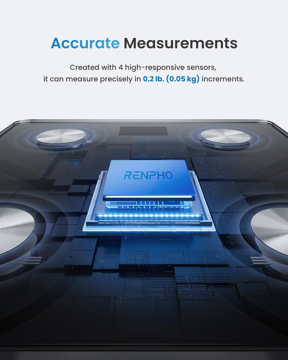 RENPHO Personenwaage Körperfettwaage, Waage Personen mit App 180 kg/400 lbs, Körperwaage Digital Bluetooth Körperanalysewaage für Körperfett, BMI, Muskelmasse, Protein, BMR, Schwarz