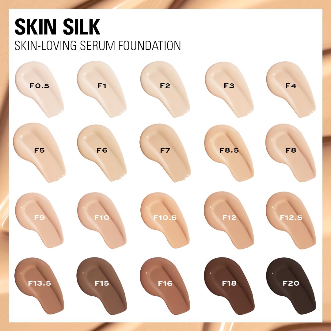 Makeup Revolution, Skin Silk Serum Foundation, Light to Medium Coverage, Contains Hyaluronic Acid, F8, 23ml