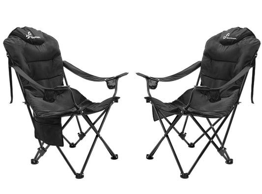 Sportneer Campingstuhl Faltbar Klappstuhl: Klappstuhl Camping bis 160 kg 3 Verstellbar Winkel Camping Stuhl Angelstuhl mit Rückenlehne Kopfstütze und Tragetasche, Faltstuhl Camping, Schwarz 2er-Pack