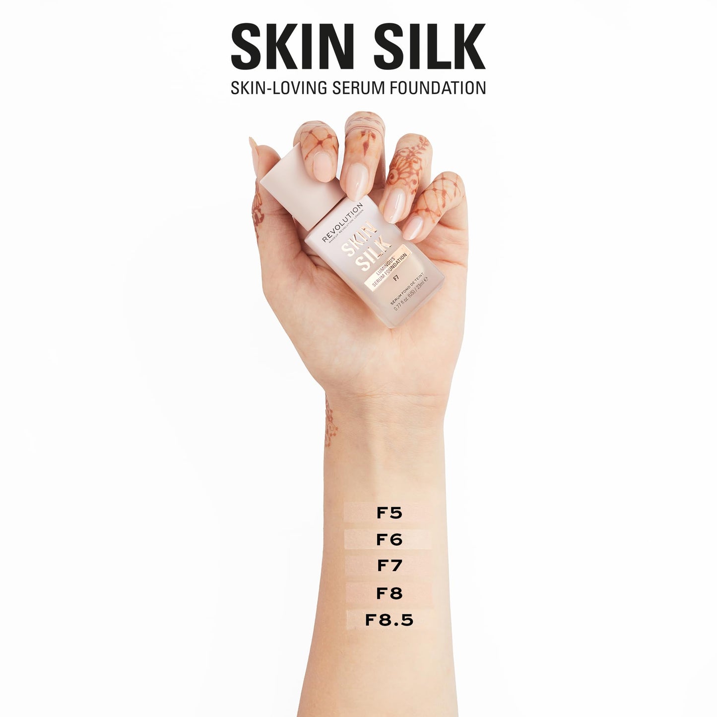 Makeup Revolution, Skin Silk Serum Foundation, Light to Medium Coverage, Contains Hyaluronic Acid, F8, 23ml