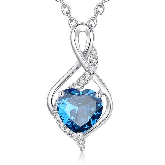 FANCIME Solide 14 Karat Weißgold Unendlichkeit Herz Topas und echt Diamant Anhänger Halskette, Feine Geschenk Schmuck für Damen Mädchen, 925 Silber Kette: 40 + 5 cm