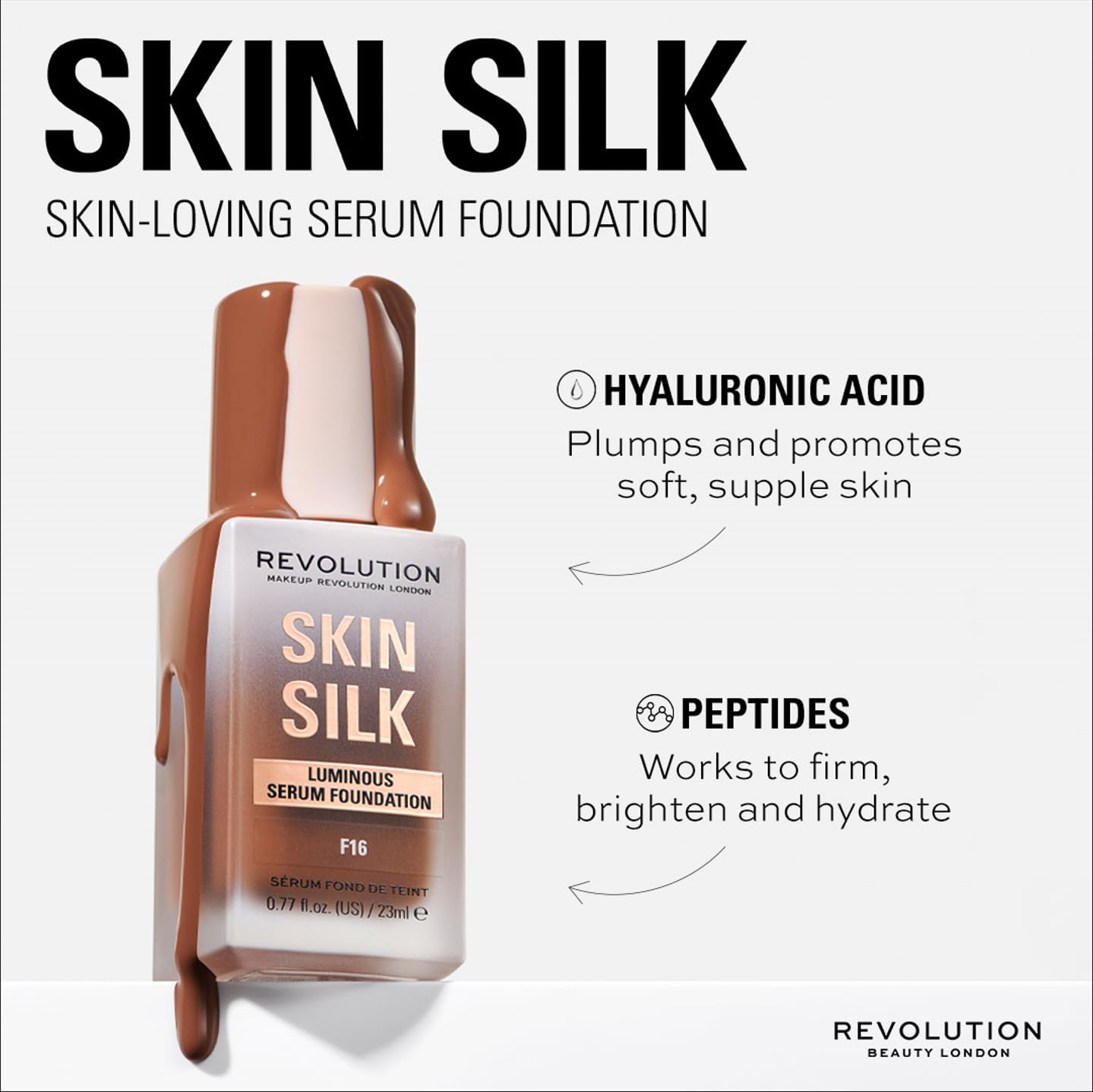 Makeup Revolution, Skin Silk Serum Foundation, Light to Medium Coverage, Contains Hyaluronic Acid, F8, 23ml