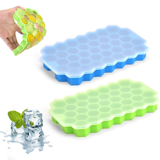 Guowall Eiswürfelform Silikon, Wabeneiswürfelform mit Deckel Ice Cube Tray 2 Stück 37-Fach