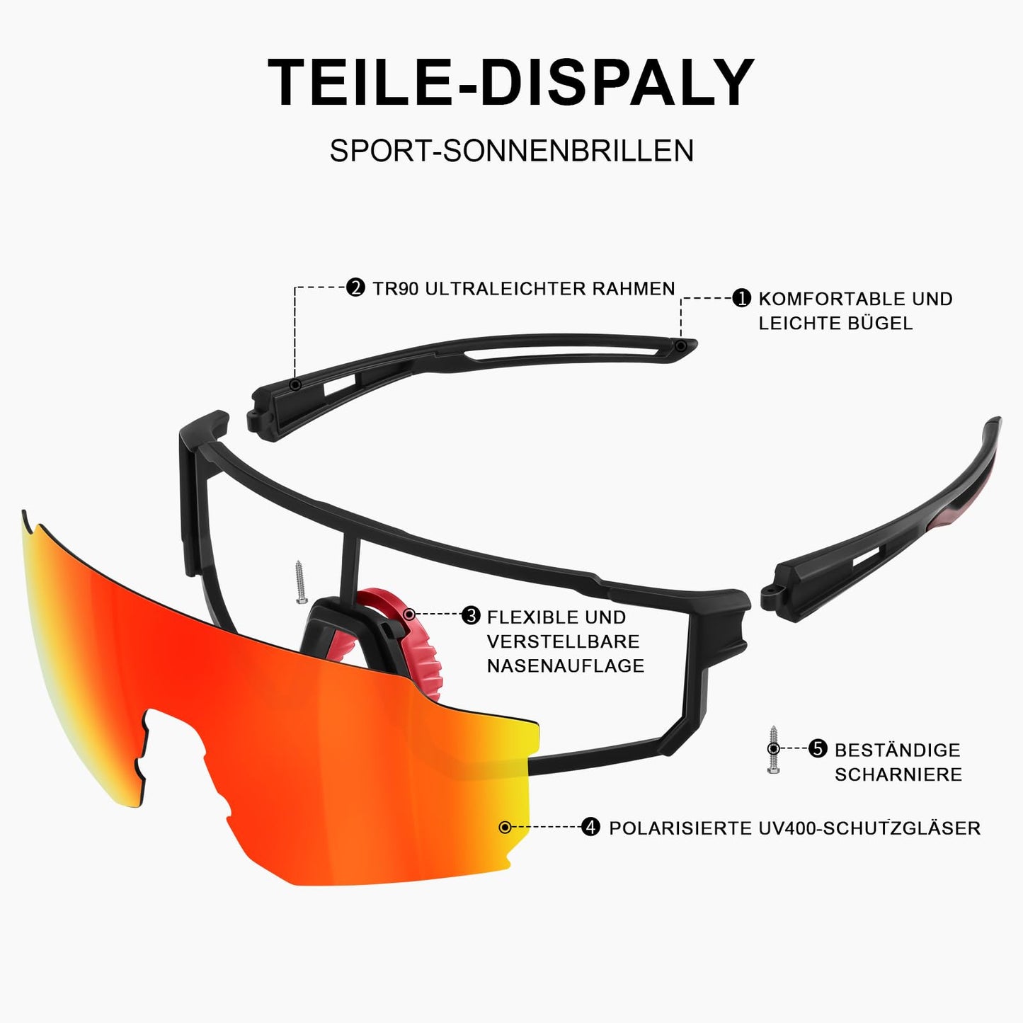 suoso Sportbrille-Sonnenbrille Herren-Damen-Fahrradbrille-Sunglasses men-Polarisiert-UV400-Damen-Ski Sonnenbrille-Schnelle Brille Rave-Radfahren-Fahrrad-Angeln-Rennrad brille 1-Schwarz rot