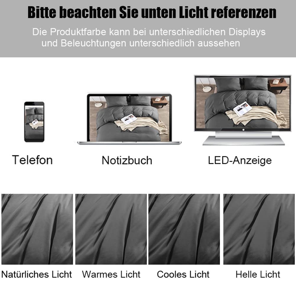 Soifox 135x200 4teilig Anthrazit bettwäsche Sets aus Mikrofaser bügelfrei & knitterfrei - Bettbezug 2er + Kissenbezug 2er , 80x80 mit Reißverschlus