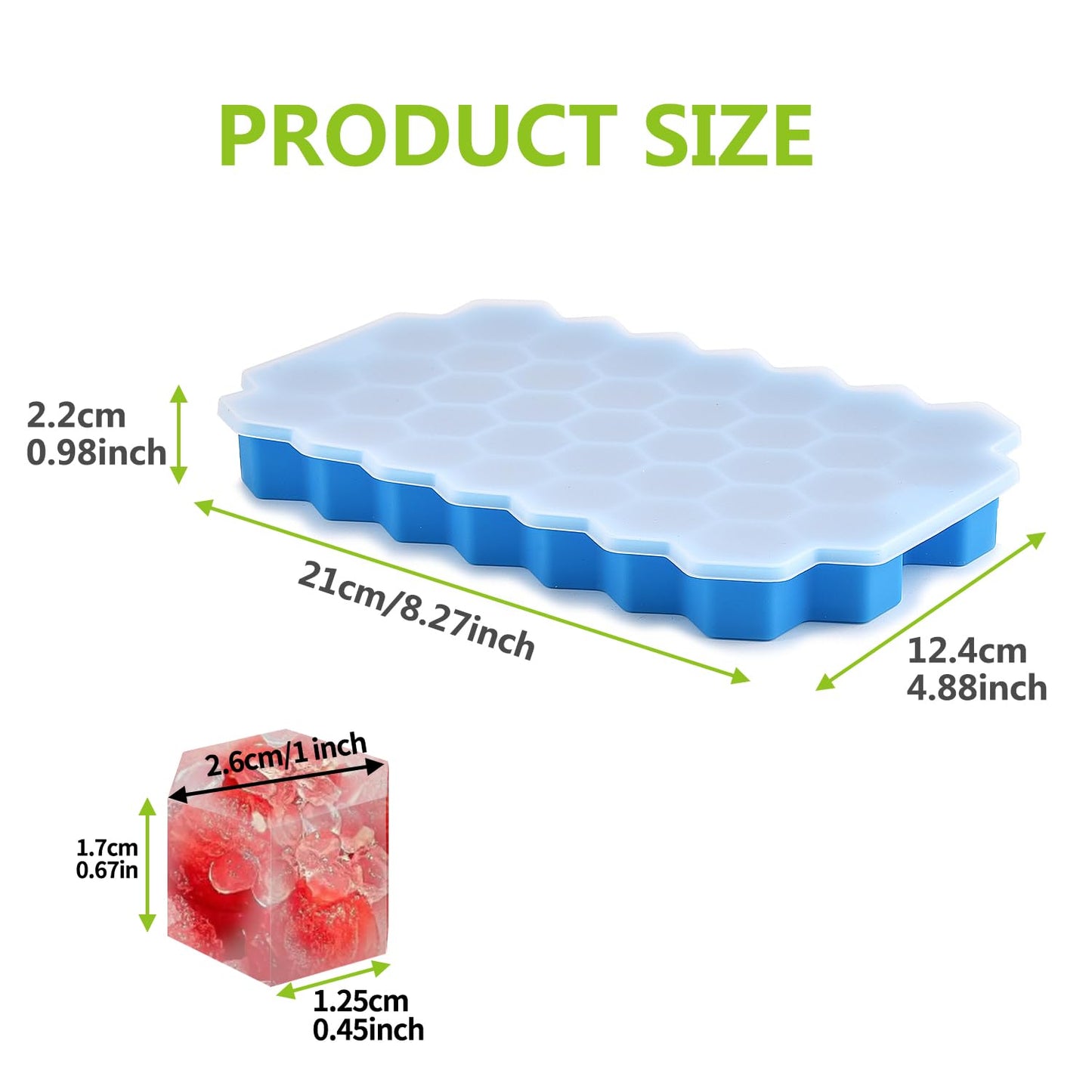 Guowall Eiswürfelform Silikon, Wabeneiswürfelform mit Deckel Ice Cube Tray 2 Stück 37-Fach