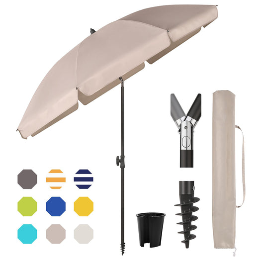 Sekey 180 cm Sonnenschirm Balkon mit Bodenhülse & Schutzhülle, Neigungs und Höhenverstellung, Sonnenschirm Strand für Balkon, Garten & Terrasse, Runder Sonnenschutz UPF 50+