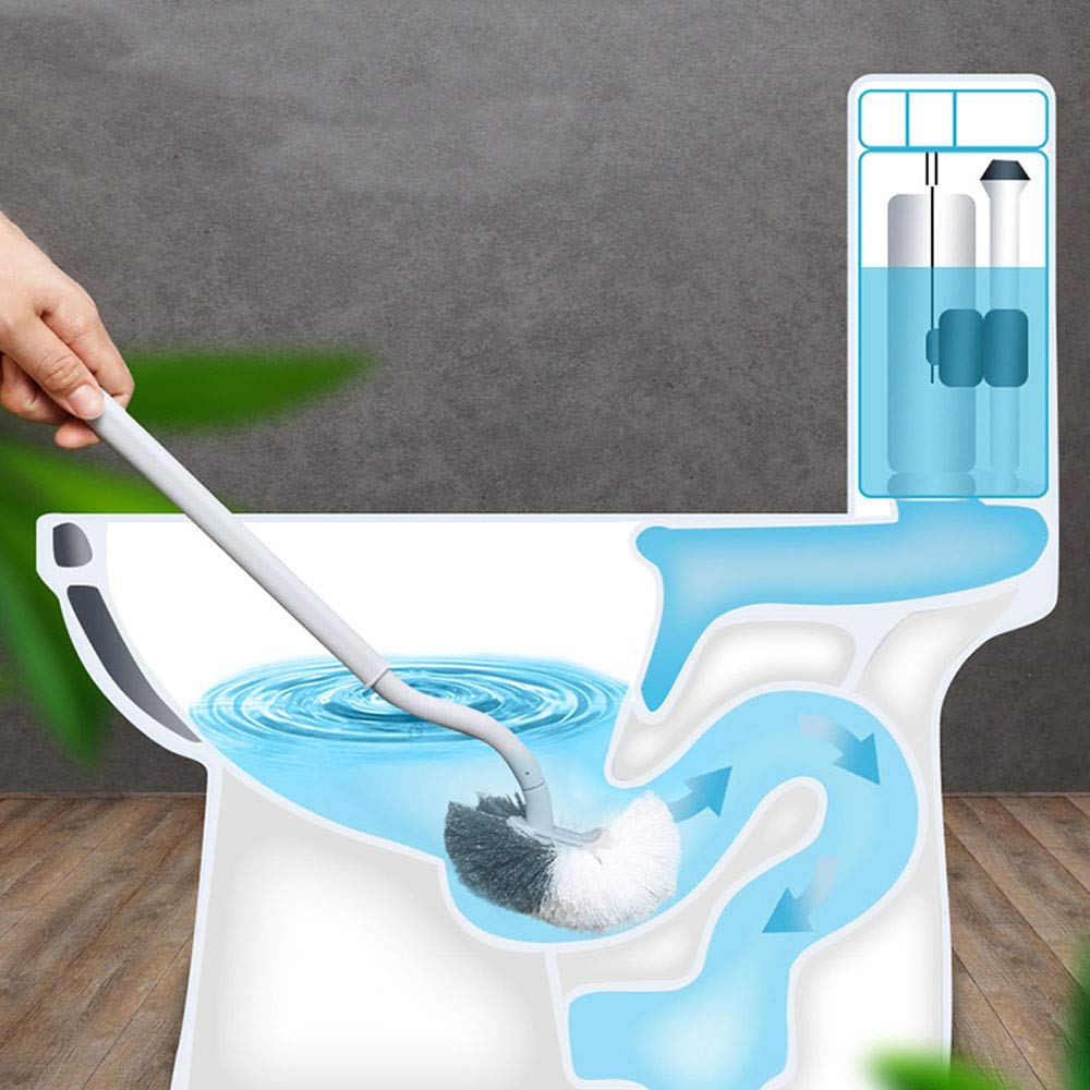 2 Pack Toilettenbürste, Klobürste mit randreiniger, Upgrade WC Bürste, Klobürste gebogen, Langer Stiel, Kunststoff-Toilettenbürstenset mit Starken Borsten für Tiefenreinigung