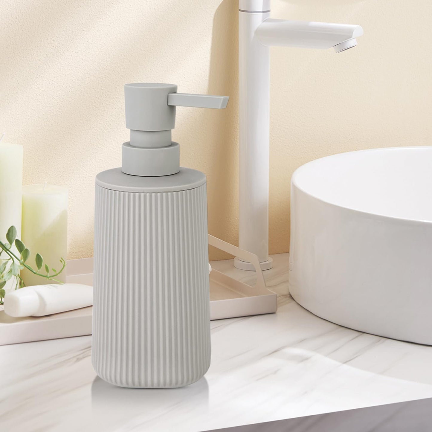 Moderne Seifenspender Beige Kunststoff Spülmittelspender, Seifenspender Bad für Badezimmer, Arbeitsplatte, Küche, Soap Dispenser mit Pumpspender (Beige)