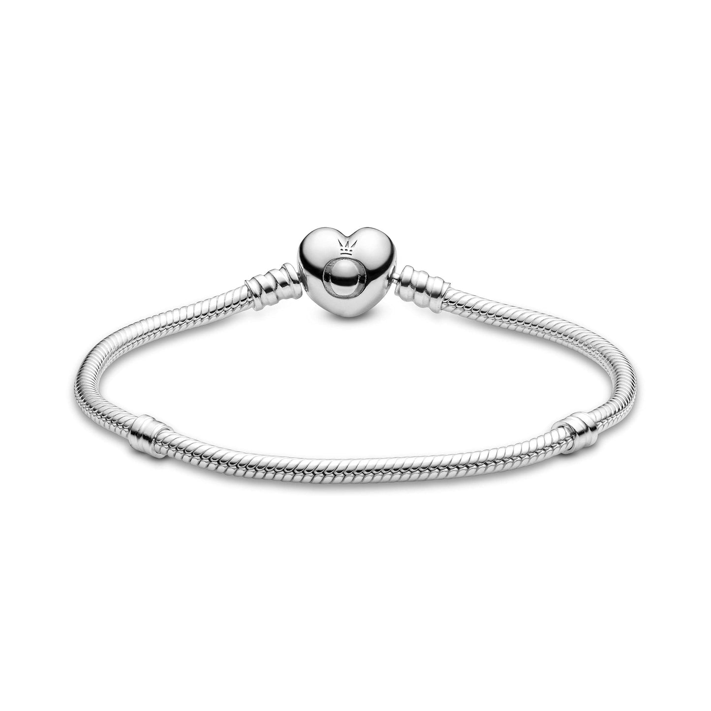 PANDORA Moments Schlangen-Gliederarmband mit Herz-Verschluss aus Sterling-Silber, kompatibel mit Charms und Anhängern aus der Moments Kollektion, Größe: 19cm
