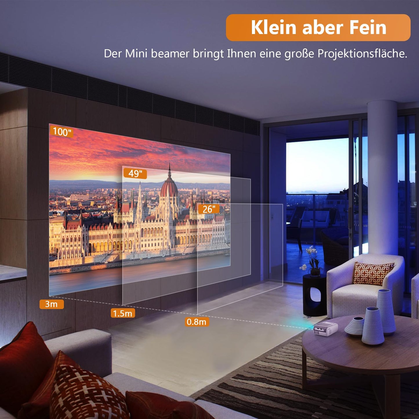 Beamer, XIWBSY 10000 Lumen Mini Beamer 1080P Unterstützt, 5G WiFi LED Heimkino Portable Beamer Klein, Beamer Bluetooth Kompatibel mit TV Stick/X-Box/DVD/Laptop/Smartphone/Android/HDMI/USB