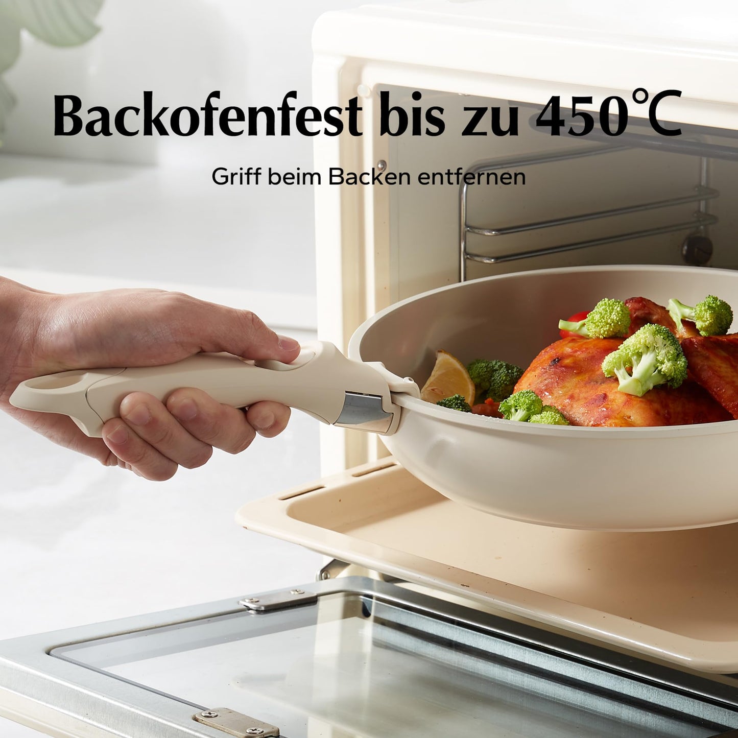 Redchef Keramik Pfannenset mit Abnehmbaren griff, Wohnmobil Kochgeschirr Set für Camping, Keramik Ungiftiges Topf- Und Pfannenset, PTFE-frei PFAS-frei PFOA-frei, Platzsparend Spülmaschinenfest