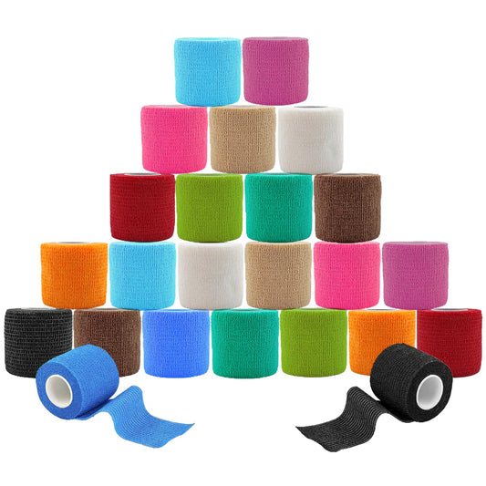 ANAMPION Selbsthaftende Bandage 24Rollen,5cmx4.5m Non-Woven Haftbandage Selbstklebend für Mensch und Tier,Flexibel Selbstklebender Verband für Sprunggelenke Schwellung,Sport,Haustiere(12-Farbe Mix)
