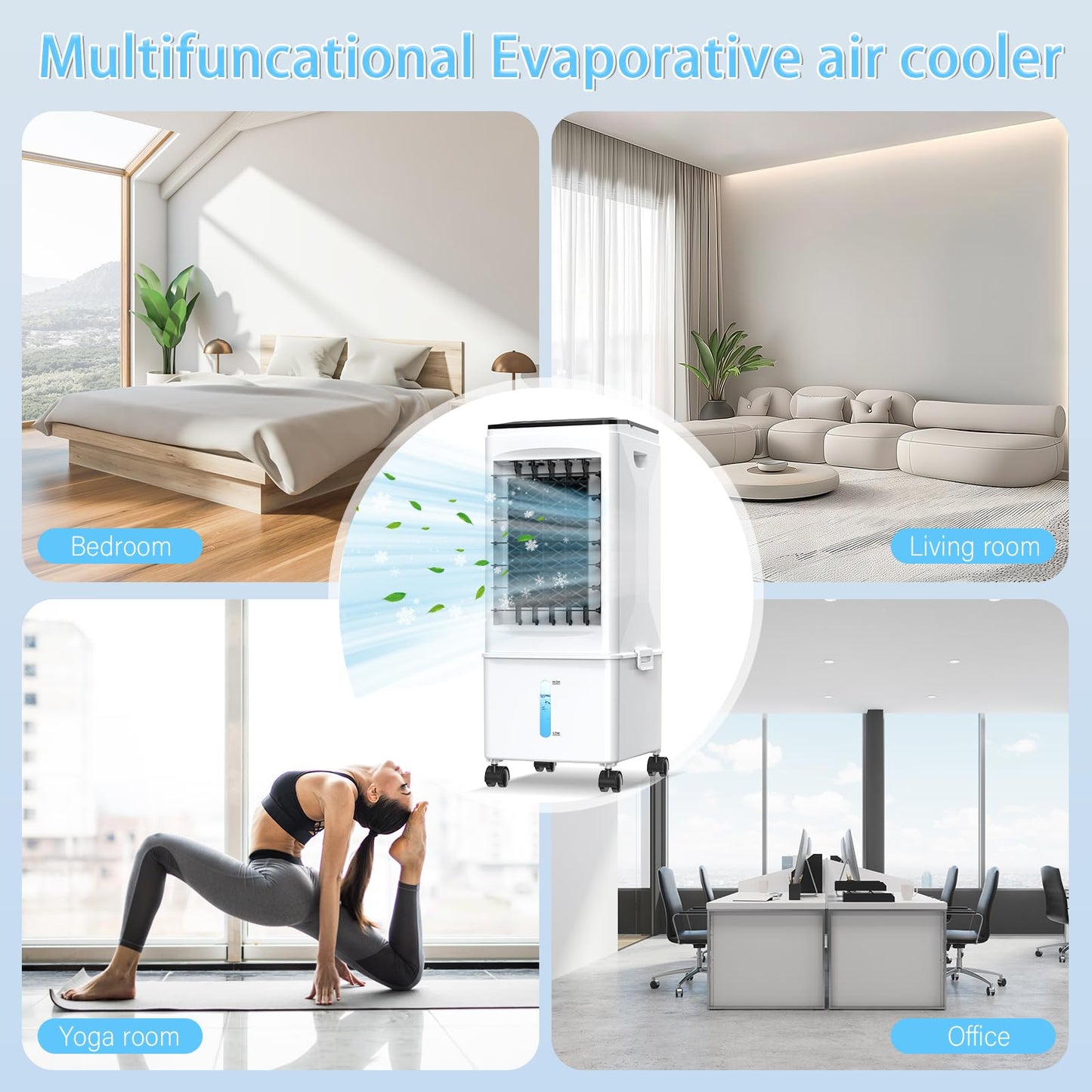Mobile Klimaanlage Mobil Klimagerät Klimaanlage Ohne Abluftschlauch Luftkühler Ventilator mit Wasserkühlung 9,5L Wassertank 60W Verdunstungskühler Energiesparend 7h Timer Oszillierend für Zuhause/Büro
