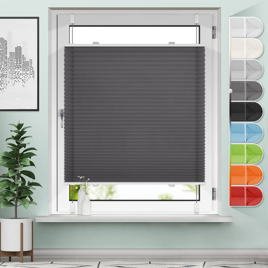 Sanfree Plissee Klemmfix Plisseerollo ohne Bohren Anthrazit B45 x H100cm inkl. Klemmträger Blickdicht und lichtdurchlässig Jalousie Faltrollo Sichtschutz und Sonnenschutz Rollo für Fenster & Tür