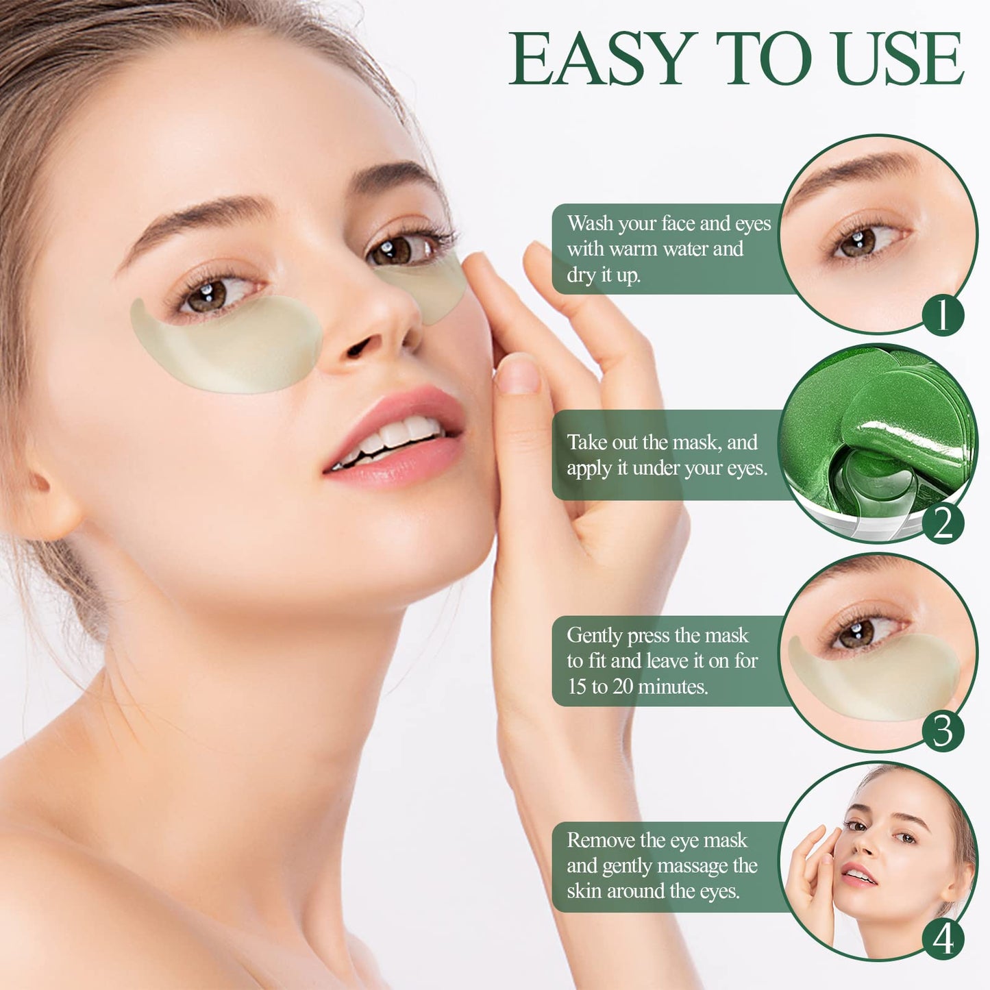 Eveellyn Augenpads, 60Pcs Augenpads Gegen Augenringe, Aloe Vera Eye Pads, Hyaluronsäure Augenmaske Augenringe Entfernen, Gegen Falten,Tränensäcke, Puffiness