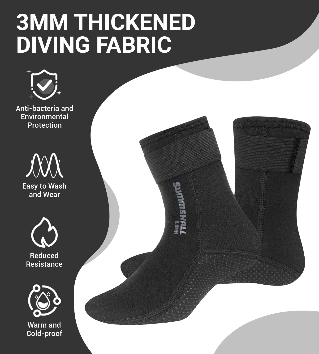 Summshall 3mm Neoprensocken für Damen und Herren, Warm Halten Neopren Socken Anti-Rutsch-Sohle Neoprensocken Langlebigkeit Wattsocken für Wassersport