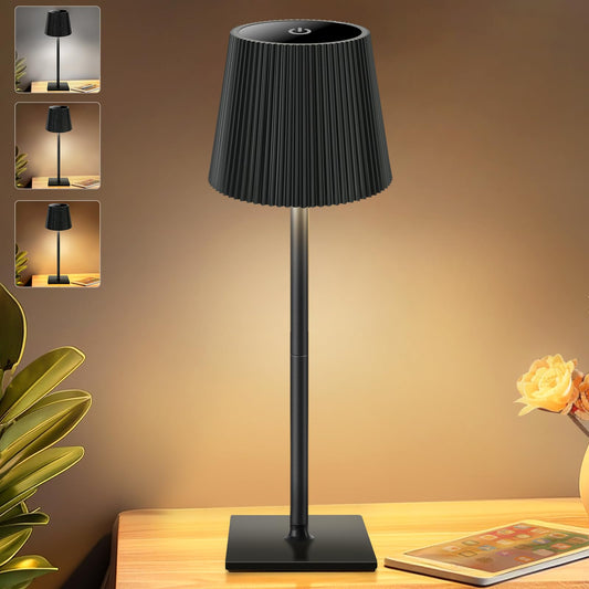 Riokko LED Tischleuchte Kabellos Touch Dimmbar 3 Farbtemperatur 5200mAh Nachttischlampe IP54, USB-C Akku Tischlampe Aufladbar(3000k-6500k), für Outdoor Nachttisch Esstisch Schreibtisch