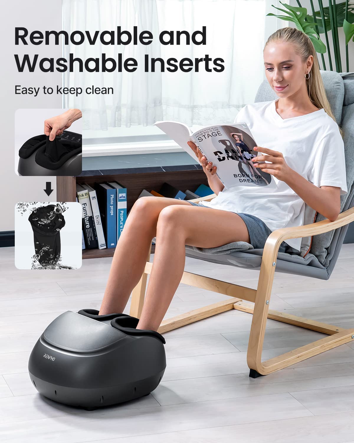 RENPHO Fußmassagegerät, Tiefenknet Shiatsu Fußmassagegerät für Plantarfasziitis, mit Wärmefunktion, Kneten, Rollen und Luftkompression, Geschenke für Mama Frauen, Männer, Bis Schuhgröße 46, Schwarz