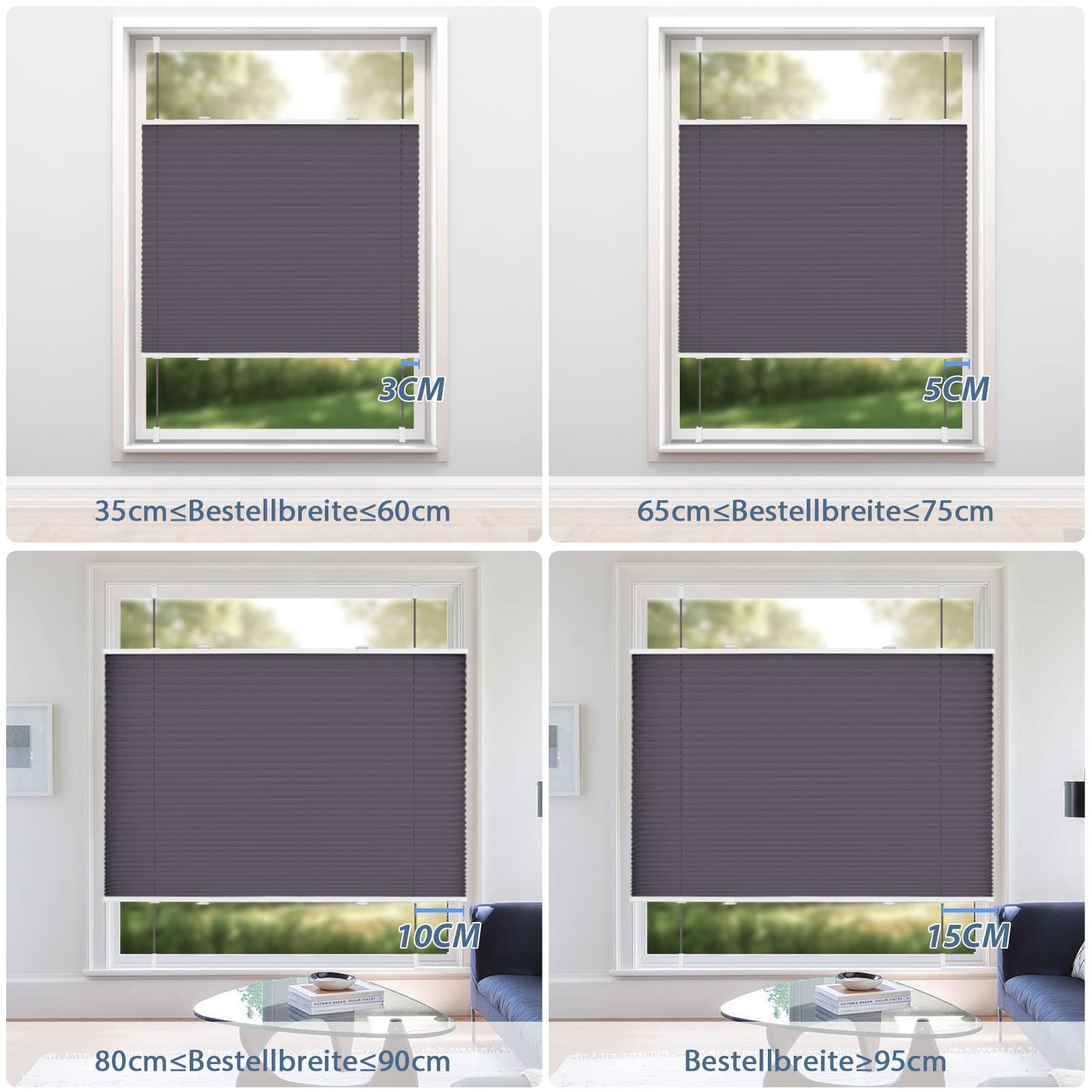 Sanfree Plissee Klemmfix Plisseerollo ohne Bohren Anthrazit B45 x H100cm inkl. Klemmträger Blickdicht und lichtdurchlässig Jalousie Faltrollo Sichtschutz und Sonnenschutz Rollo für Fenster & Tür