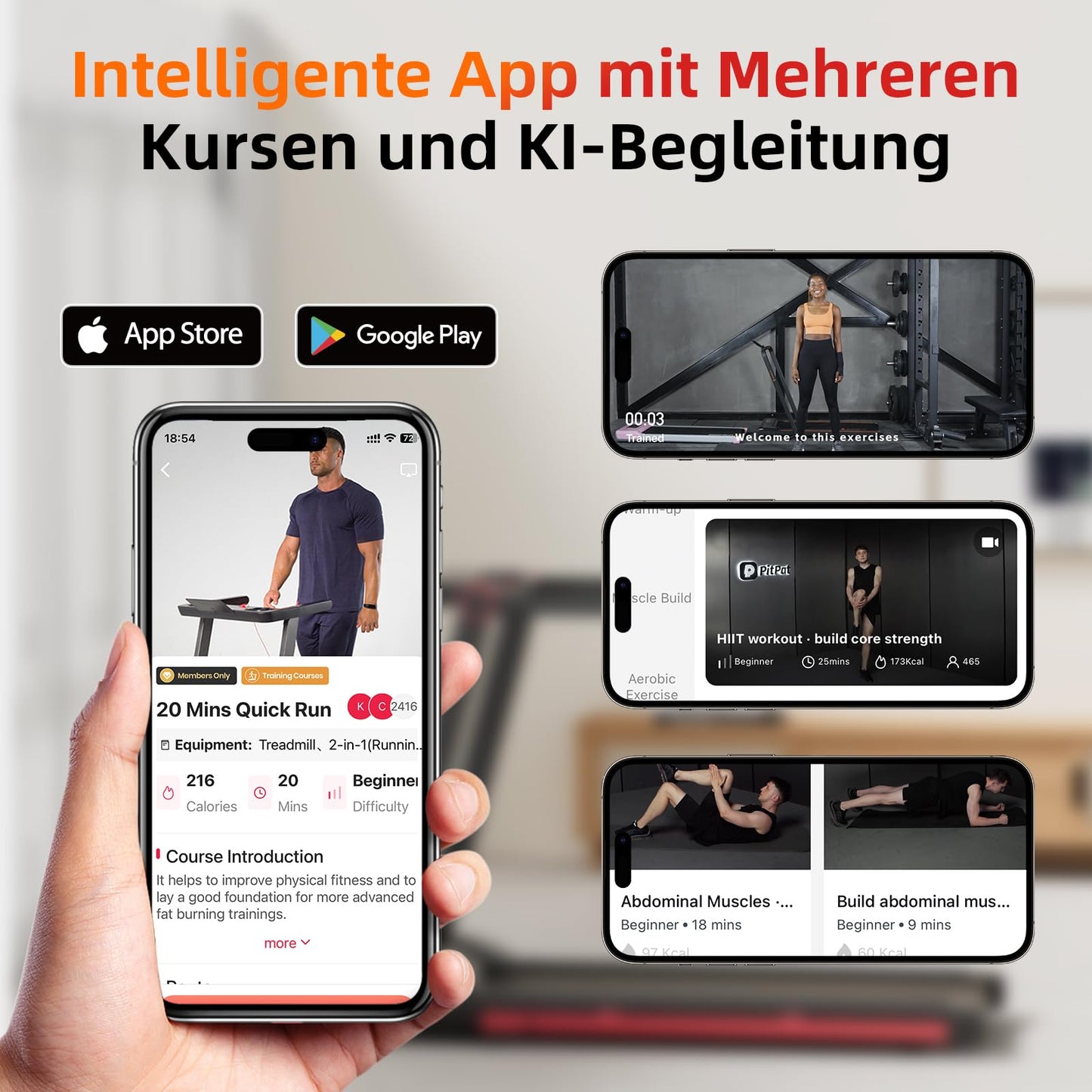 Superun Laufband für Zuhause Klappbar, Laufband mit Steigung max 158 KG mit APP, Klappbares Laufband mit Trainingskursen und Multi-Runner-Rennen