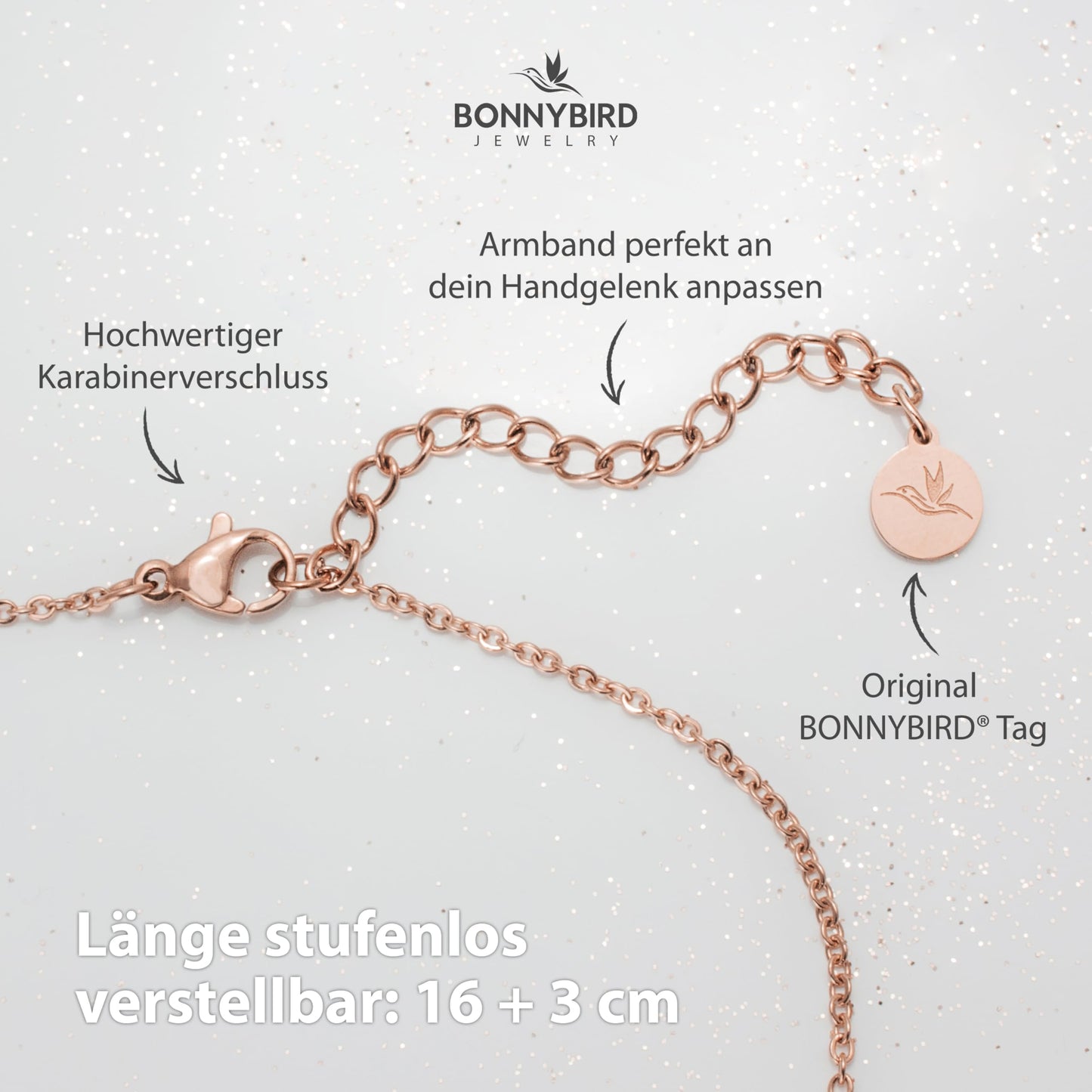 BONNYBIRD® Armband Kleeblatt Glücksbringer Prüfung - Viel Glück Prüfung Geschenk, Glücksbringer Kleeblatt Armband Damen Rosegold, Glücksarmband Damen