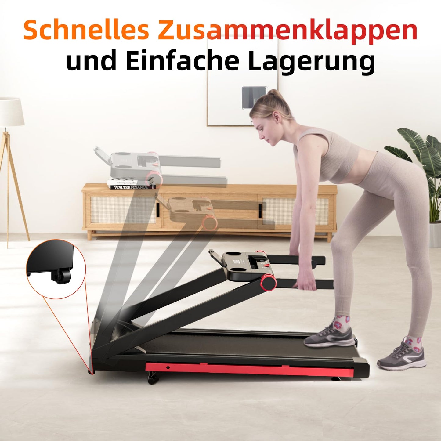 Superun Laufband für Zuhause Klappbar, Laufband mit Steigung max 158 KG mit APP, Klappbares Laufband mit Trainingskursen und Multi-Runner-Rennen