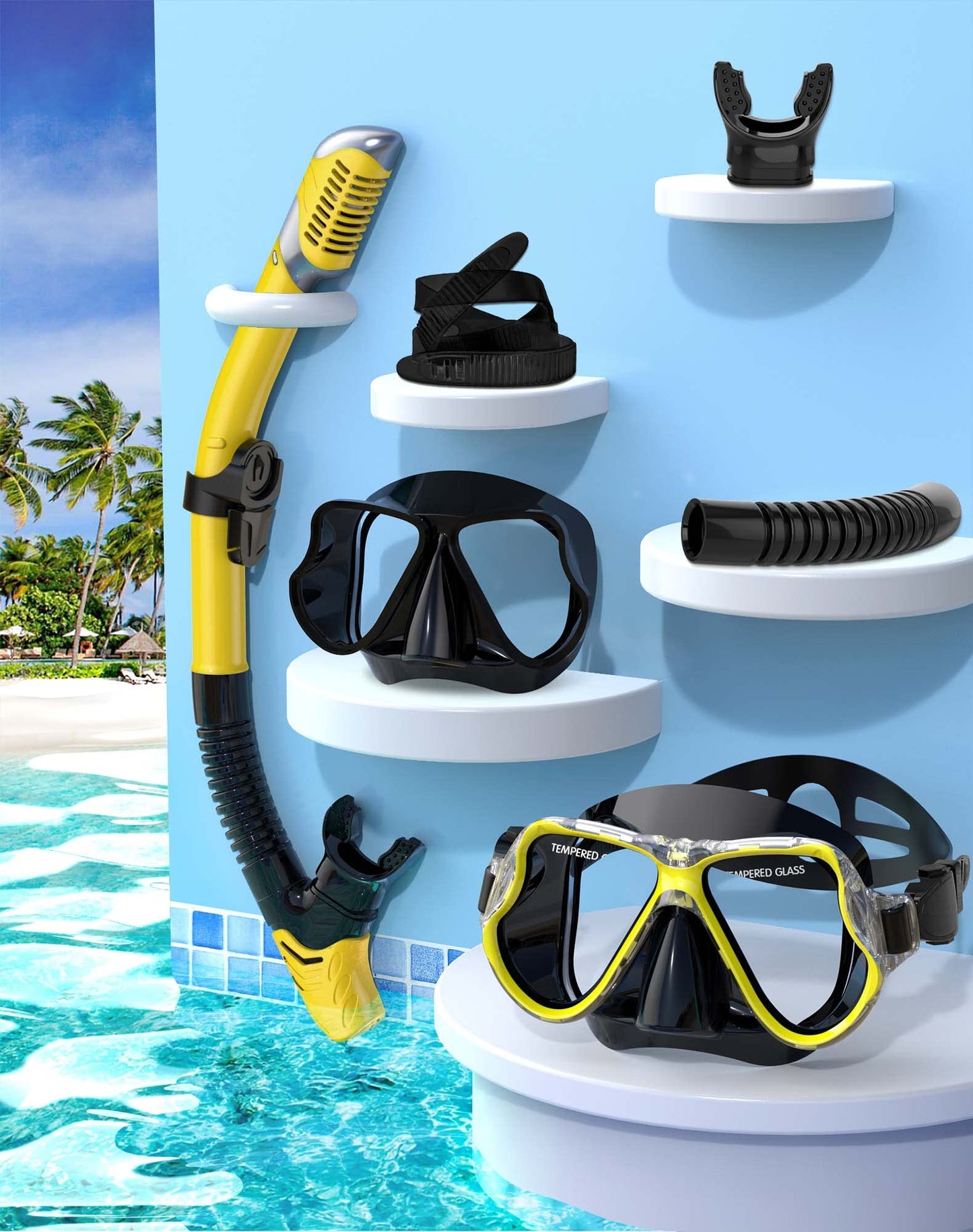 Karvipark Schnorchelset Erwachsene, Schnorcheln Set mit Taucherbrille und Dry Schnorchel, Anti-Leck & Anti-Fog Tauchmaske, Professionelle Schnorchel ausrüstung für Schnorcheln, Schwimmen und Tauchen