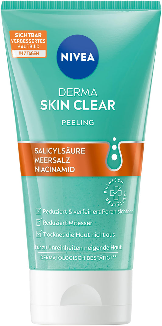 NIVEA Derma Skin Clear Peeling, porenverfeinerndes Peeling für Gesicht und Körper, Gesichtsreinigung mit Salicylsäure & Niacinamid für ein sichtbar verbessertes Hautbild (150 ml)