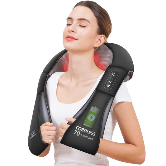 Snailax Kabellos Massagegerät Shiatsu Nackenmassagegerät mit Wärmefunktion, Massagegerät mit 4D-Rotierenden, Muskelentspannung für Nacken Schulter Rücken, Geschenke für Männer/Frauen/Mama/Papa