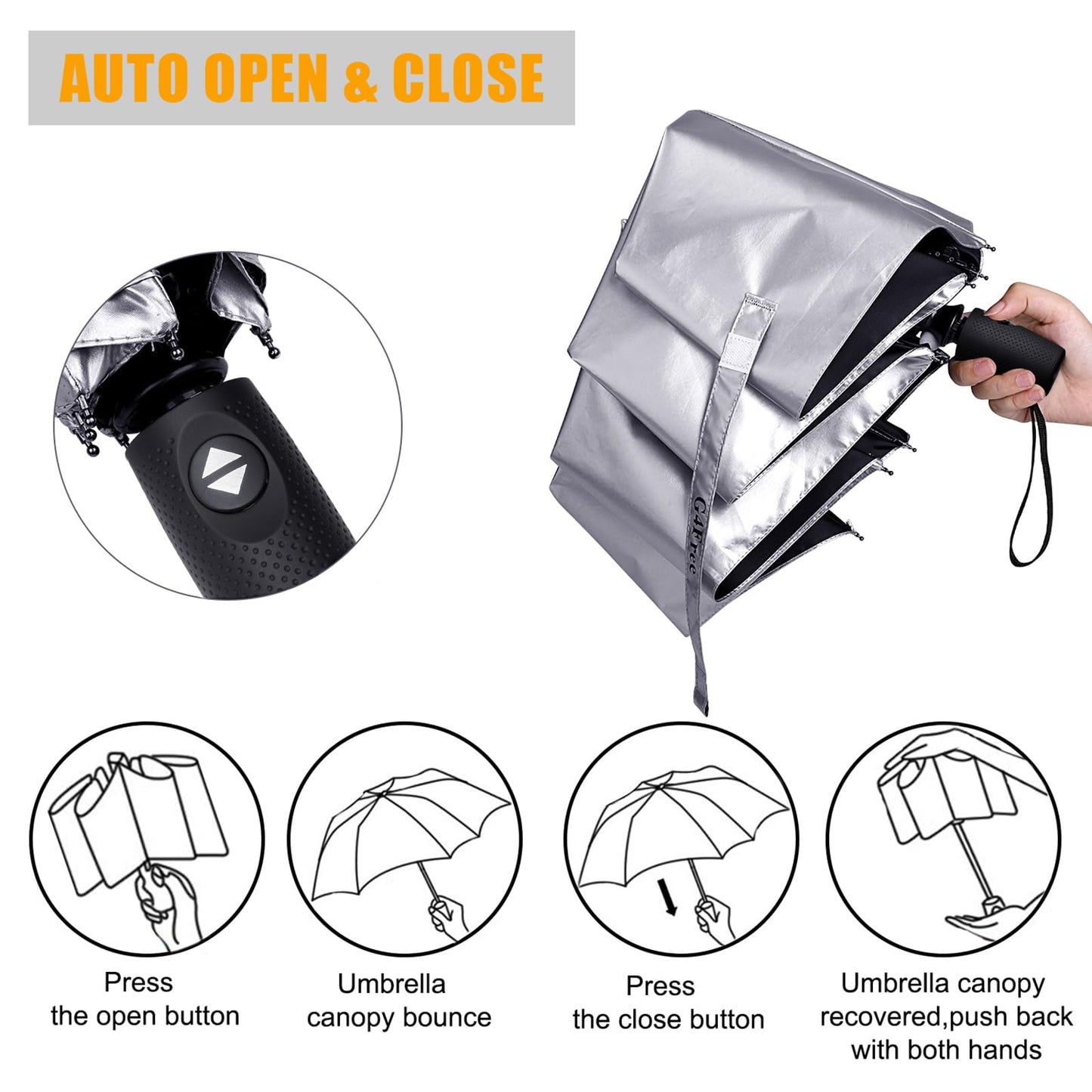 G4Free UPF 50+ UV-Schutz Reiseschirm 42/46 Inch Winddicht Silberbeschichtung Sonnenblockierender Regenschirm