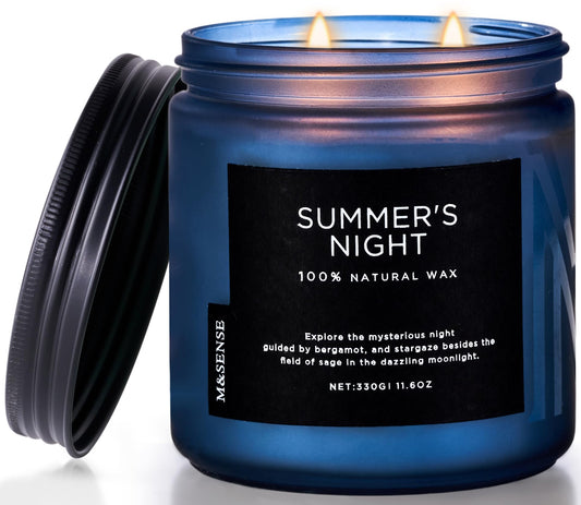 M&SENSE Sommernacht Duftkerze im Glas, Natürliche Sojakerze mit zwei Dochte, 330g große Patchouli Kerzen bis zu 70 Std. Brenndauer, Kerzengeschenke für Frauen, Männer