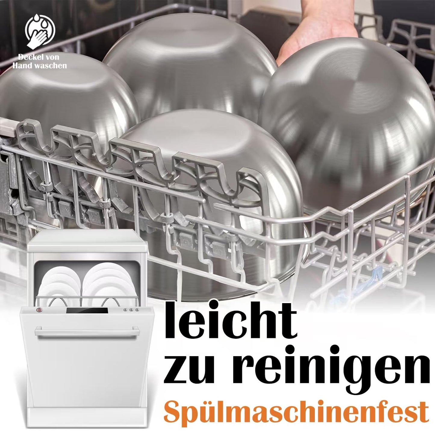 Terlulu Rührschüssel 5er Set, Edelstahl Schüssel Salatschüssel Set mit Deckel, 4.7l/2.8l/1.9l/1.4l/0.6l, Schüsselset zum Kochen/Backen/Aufbewahrung, Stapelbar & Spülmaschinenfest, inkl. Reibe